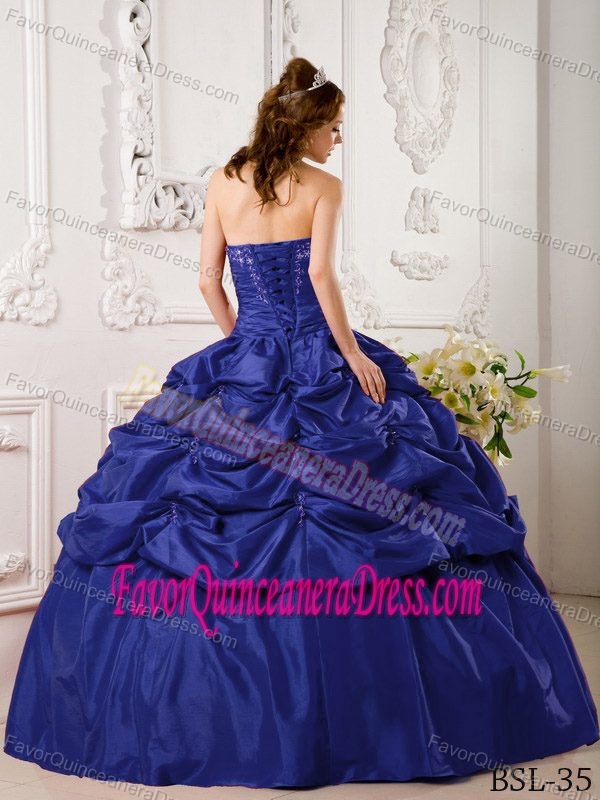 Hot Sale Royal Blue Taffeta Quinceanera Dresses with Pick-ups and Appliques
