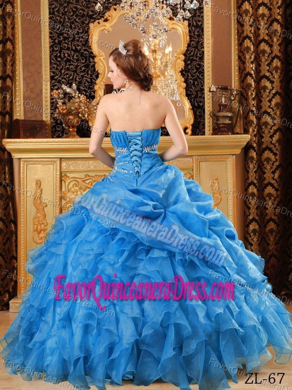 Top Sale Beaded Ruffled Teal Quinceanera Dresses for Summer in Organza