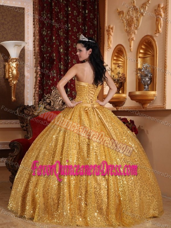 Most Popular Sequin Gold formal Sweet 15 Dresses Floor-length for Sale