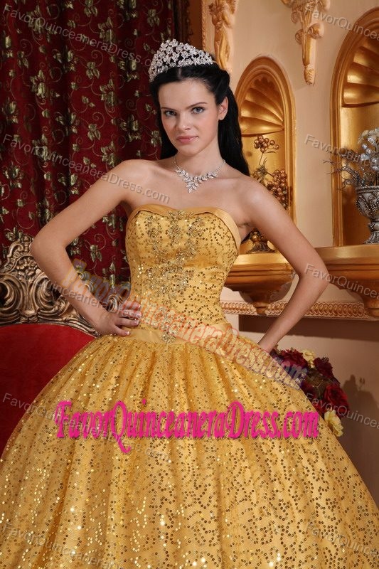 Most Popular Sequin Gold formal Sweet 15 Dresses Floor-length for Sale