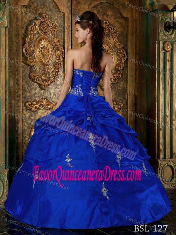 Royal Blue Ball Gown Floor-length Taffeta Appliques Quince Dresses with Sweetheart
