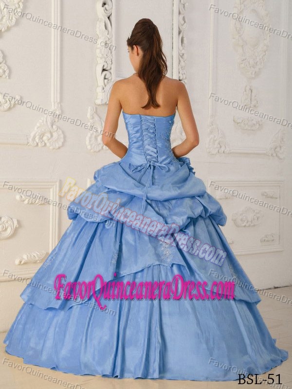Taffeta Beaded Princess Strapless Floor-length Quinceanera Gown in Baby Blue