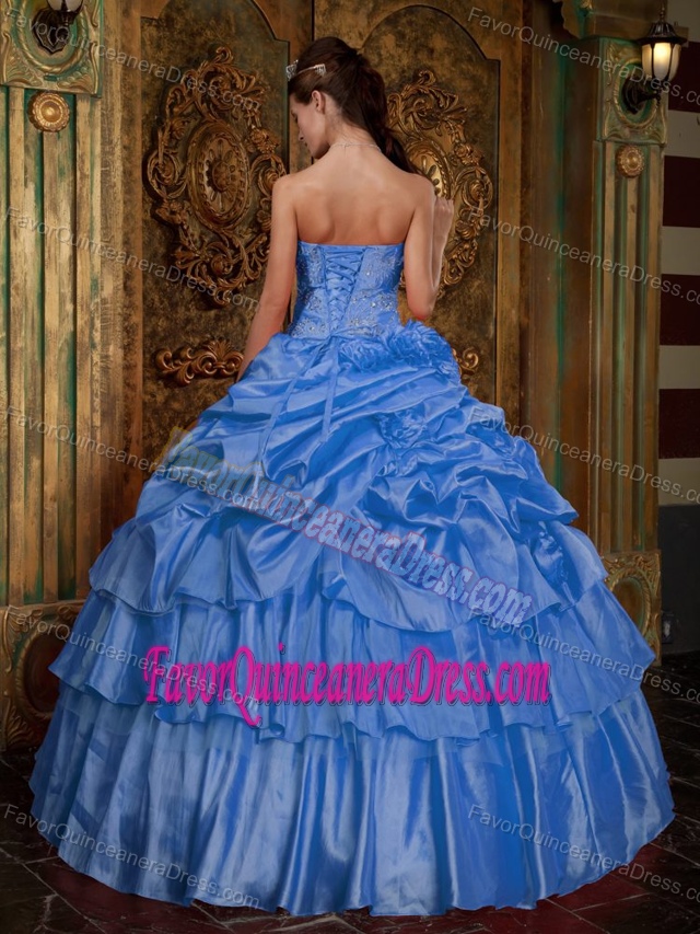 Strapless Floor-length Organza Beaded Ball Gown Quince Dresses in Aqua Blue