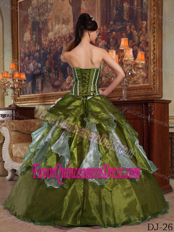Organza Beaded Olive Green Ball Gown for Quince Dresses with Sweetheart