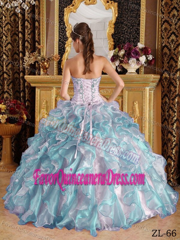 Aqua Blue Ball Gown Sweetheart Organza Dress for Quince with Appliques
