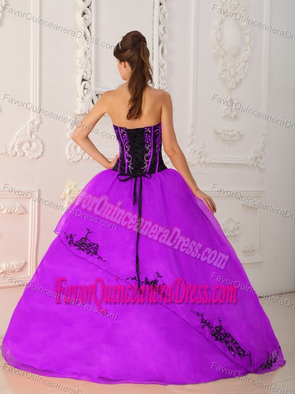 Fuchsia Ball Gown Strapless Floor-length Quince Dresses in Satin and Organza