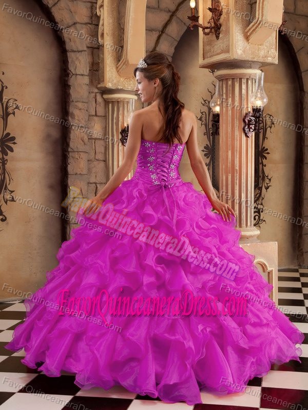 Organza Ruffles Fuchsia Ball Gown Dress for Quinceanera with Sweetheart
