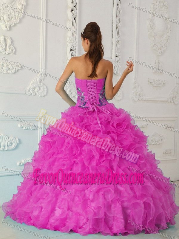 Exquisite Embroidery Ball Gown Strapless Dress for Quinceanera in Hot Pink