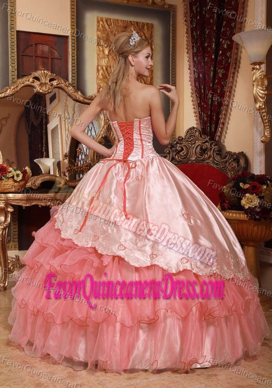 Sweetheart Watermelon Embroidery Quinceanera Gown in Taffeta and Organza