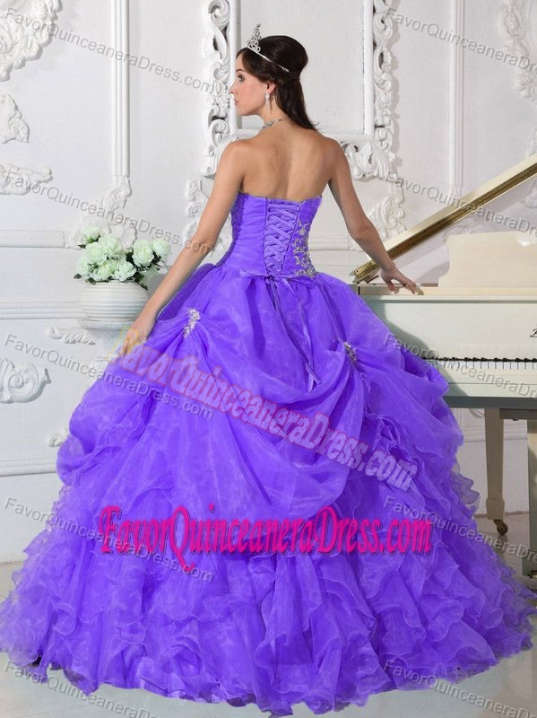 Floor-length Ball Gown Strapless Organza Beaded Dress for Quince in Purple