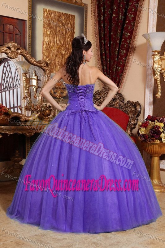 Purple Ball Gown Strapless Embroidery Beaded Quinceanera Dress in Tulle