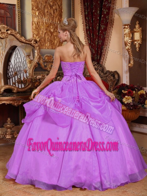 Lavender Taffeta and Organza Appliqued Quince Dress with Pick-ups