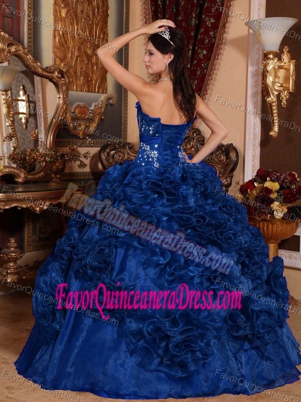 Blue Strapless Floor-length Organza Quinceanera Dress with Appliques