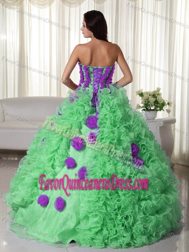 Green Strapless Floor-length Organza Quinceanera Dress with Beading