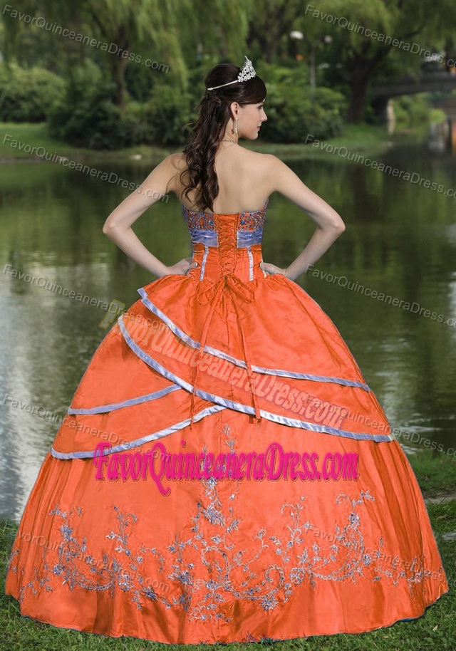 Taffeta and Satin Orange Red 2013 Quinceanera Gowns with Embroidery