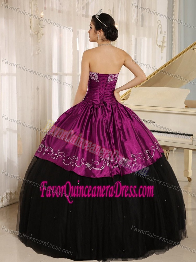 Custom Made Beaded Quinceanera Gown with Embroidery in Black Fuchsia