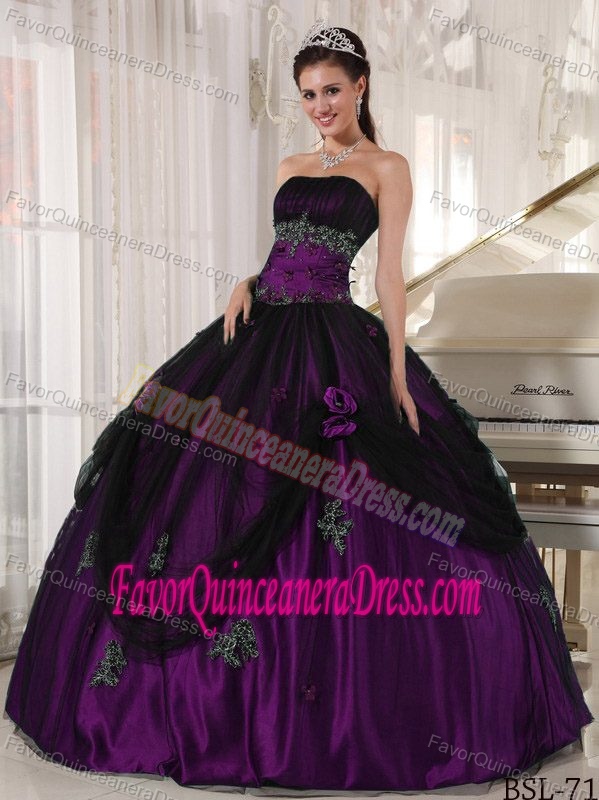 Sexy Strapless Purple Tulle and Taffeta Quinceanera Dress with Appliques