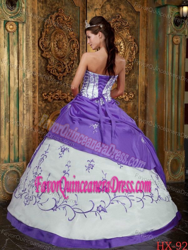 Ball Gown Strapless Floor-length Embroidery Satin Quince Dresses in Eggplant Purple
