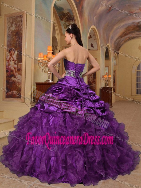 Organza and Taffeta Beaded Purple Quinceanera Gowns with Sweetheart