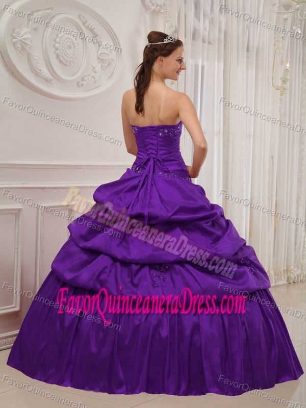 Strapless Taffeta Eggplant Purple Ball Gown for Quince Dresses with Ruffles