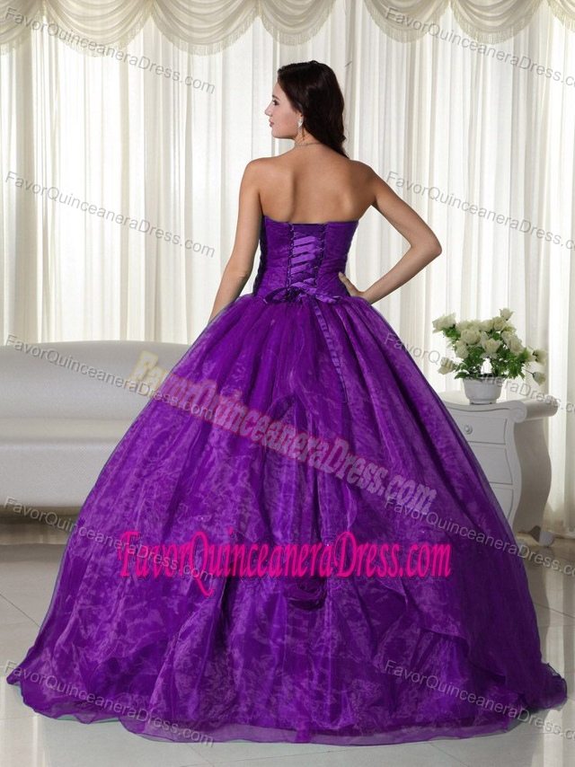 Simple Strapless Floor-length Organza Quinceanera Dress in Purple