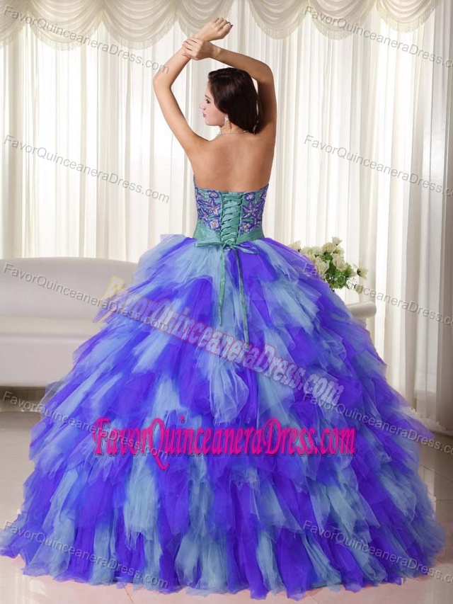 Multi-color Strapless Sweet Sixteen Dresses in Tulle with Appliques