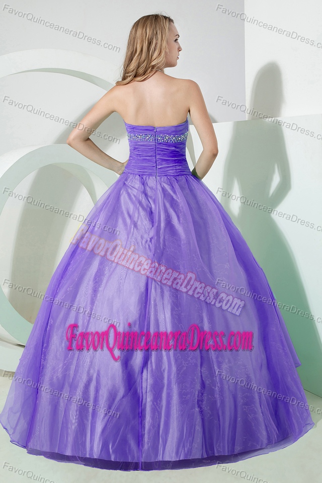 Lavender Organza Strapless Dresses for Quinceanera with Appliques