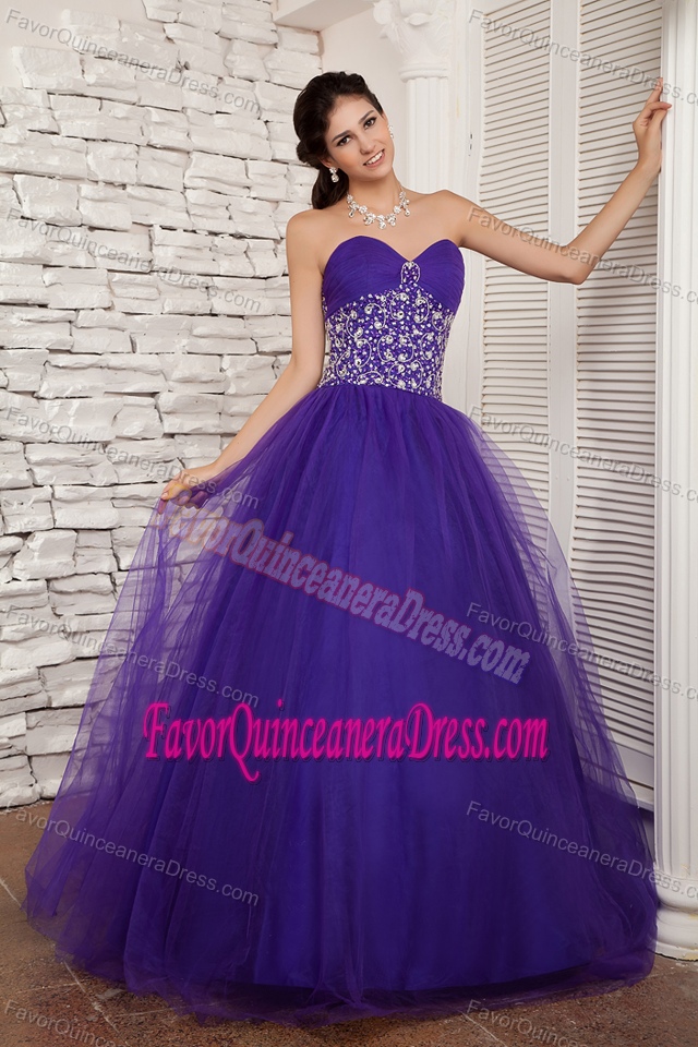 Chic Purple Tulle Sweetheart Quinceanera Dresses in Floor-length