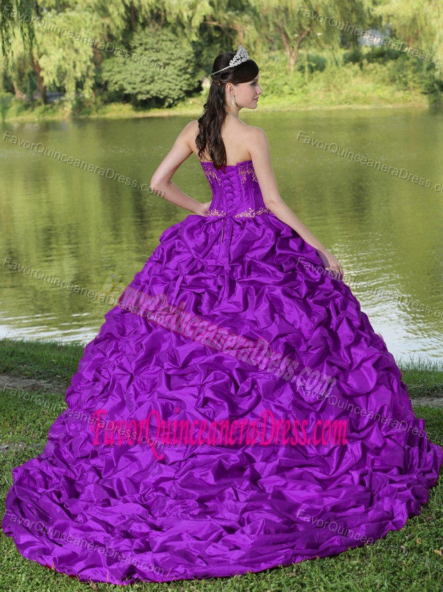 Fabulous Purple and Pink Pick-ups Sweet Sixteen Quinceanera Dresses with Train