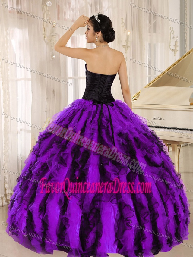 Special Purple and Black Sweetheart Neck and Ruffled Skirt Sweet 16 Dresses