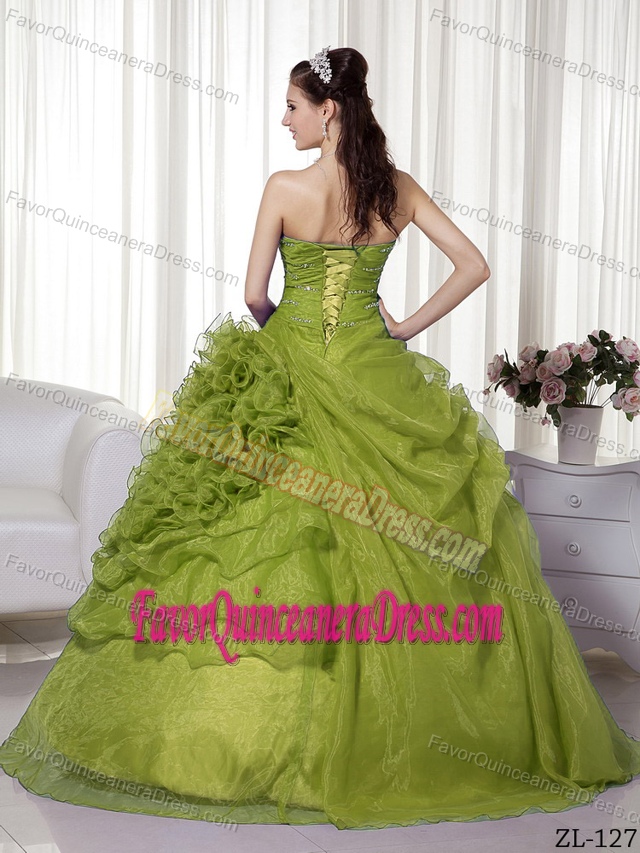Dazzling Floor-length Organza Quinceanera Dress with Beading and Ruches