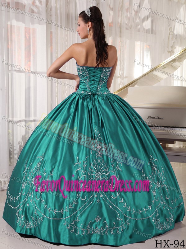 Dreamy Strapless Floor-length Satin Quinceanera Dress with Embroidery
