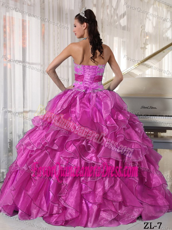 Strapless Floor-length Organza Quinceanera Gown Dress with Appliques