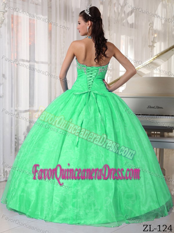 Sweetheart Taffeta and Organza Appliqued Quinceanera Dress in Green