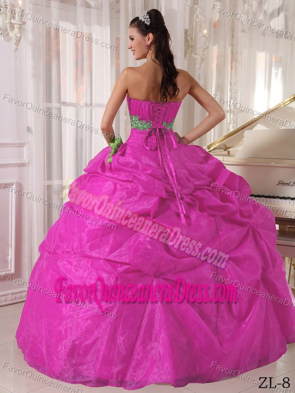 Sweetheart Organza Appliqued Quinceanera Gown Dresses in Fuchsia