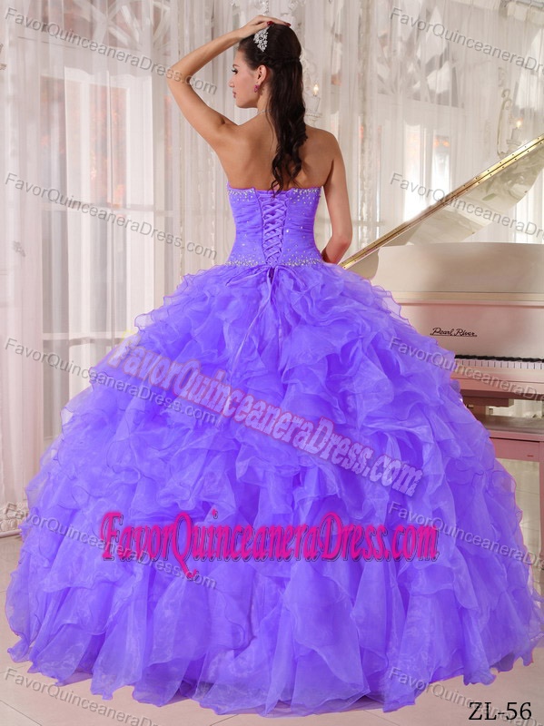 Stunning Strapless Organza Quinceanera Dress with Beading in Lilac