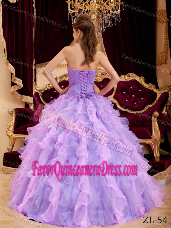 Lavender Floor-length Organza Beaded Quinceanera Dress with Ruffles