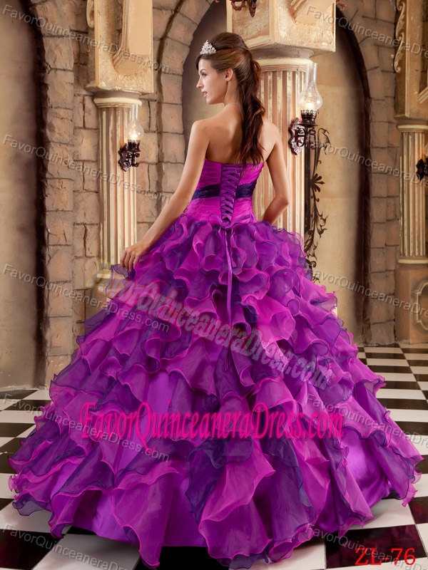 Dreamy Multi-colored Strapless Organza Quinceanera Dress with Ruffles