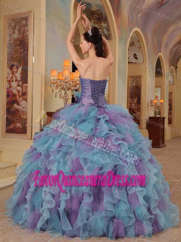 Best Colorful Sweetheart Organza Quinceanera Gown Dress with Ruffles