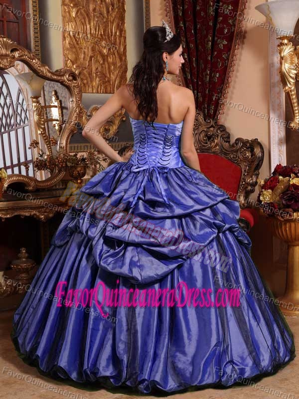 Purple Strapless Floor-length Sweet 15 Dresses in Taffeta with Pick-ups