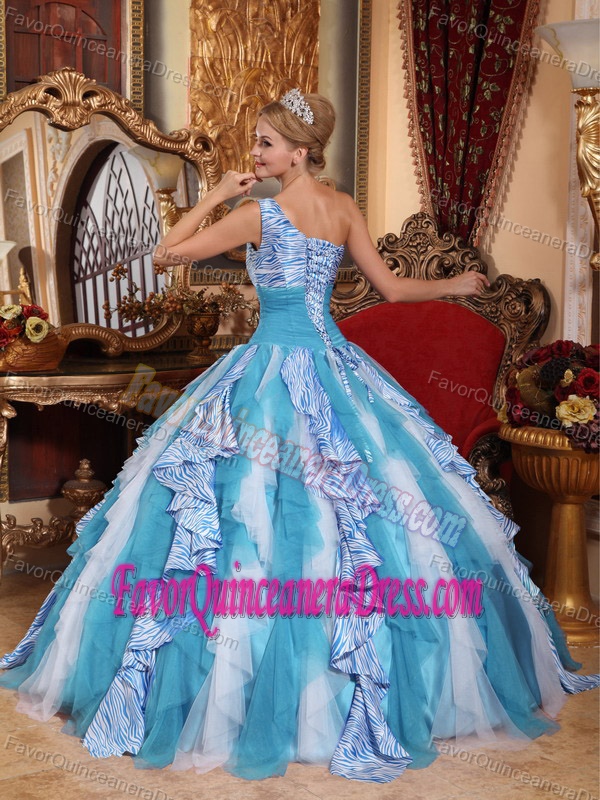 Multi-color One Shoulder Floor-length Quinceanera Dress with Ruffles