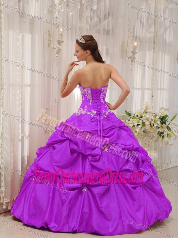 Purple Sweetheart Floor-length Taffeta Quinceanera Dress with Pick-ups