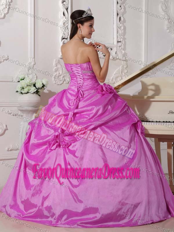 Sweetheart Floor-length Taffeta Quince Dress in Hot Pink with Beading