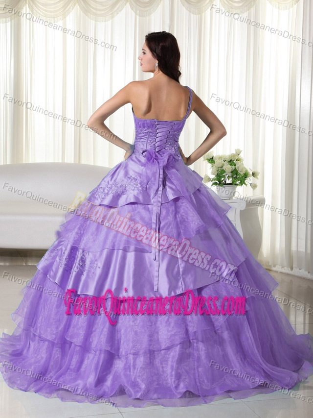 Pretty Lavender Organza One Shoulder Sweet 15 Dress in Floor-length