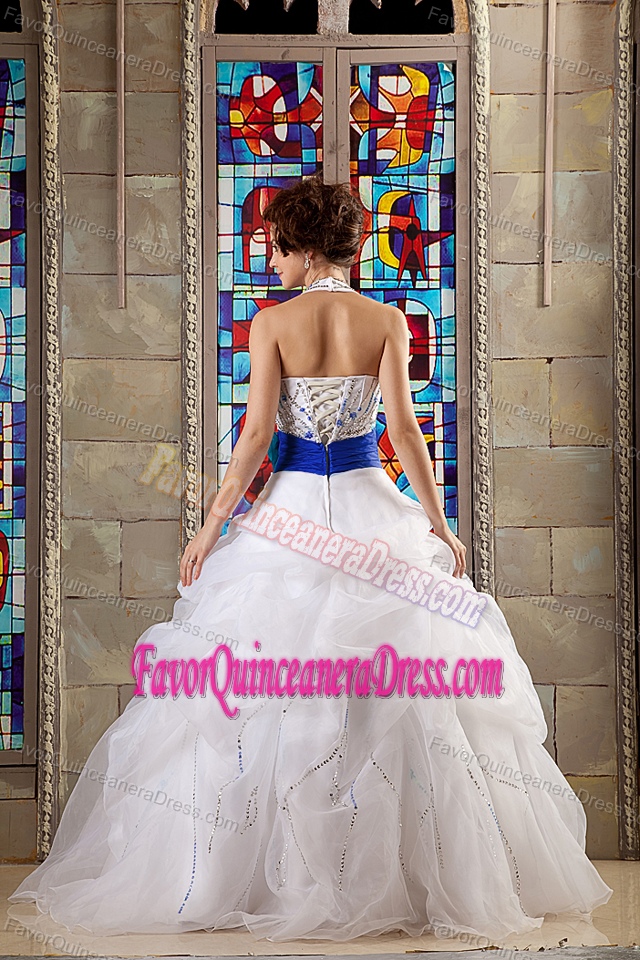 Beaded Halter Floor-length Pure White Quinceanera Gown in Organza