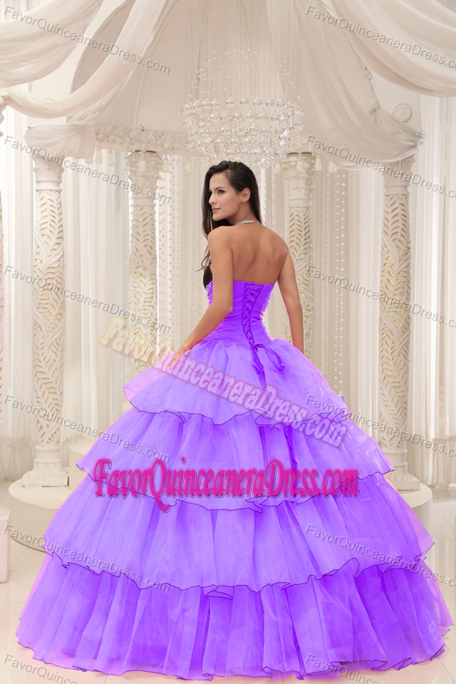 Elegant Purple Sweetheart Organza Sweet Sixteen Dresses with Ruffles