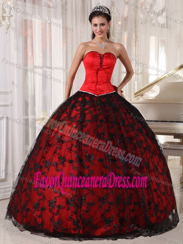 Romantic Red Sweetheart Floor-length Tulle and Taffeta Quinceaneras Dress