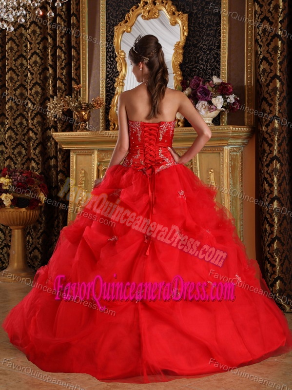 Good Quality Floor-length Tulle Dress for Quinceanera with Pick-ups in Red