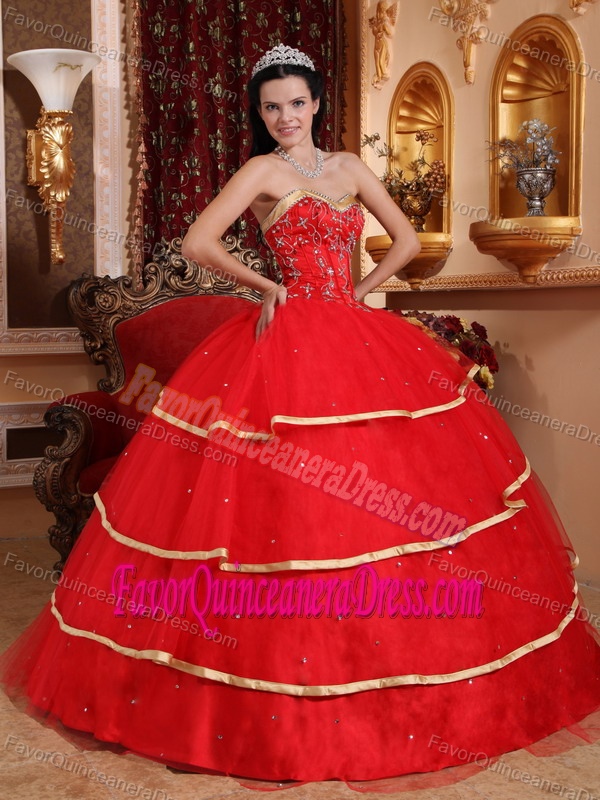 High End Red Sweetheart Satin and Tulle Sweet Sixteen Quinceanera Dresses