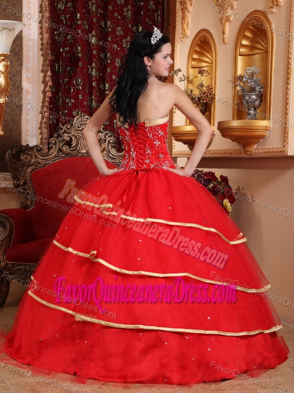 High End Red Sweetheart Satin and Tulle Sweet Sixteen Quinceanera Dresses